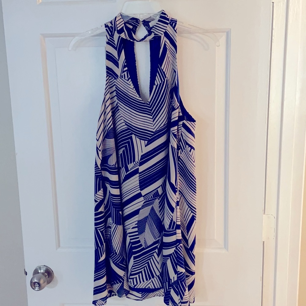 Olivaceous blue and cream dress